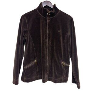 Ralph Lauren Women's Track Jacket Brown Velour Full Zip Long Sleeve Size Large